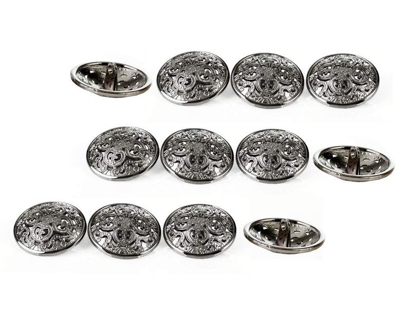 RECHERE 12 PCS Flowery Openwork Metal Shank Buttons Craft for DIYS Sewing Embellishment (Gun Black 20mm)